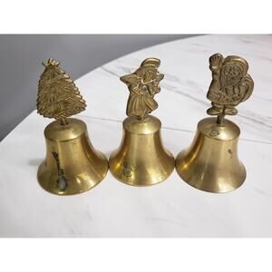 Lot 3‎ Vintage Brass Bells Christmas Tree Santa Angels Decor 4” Tall